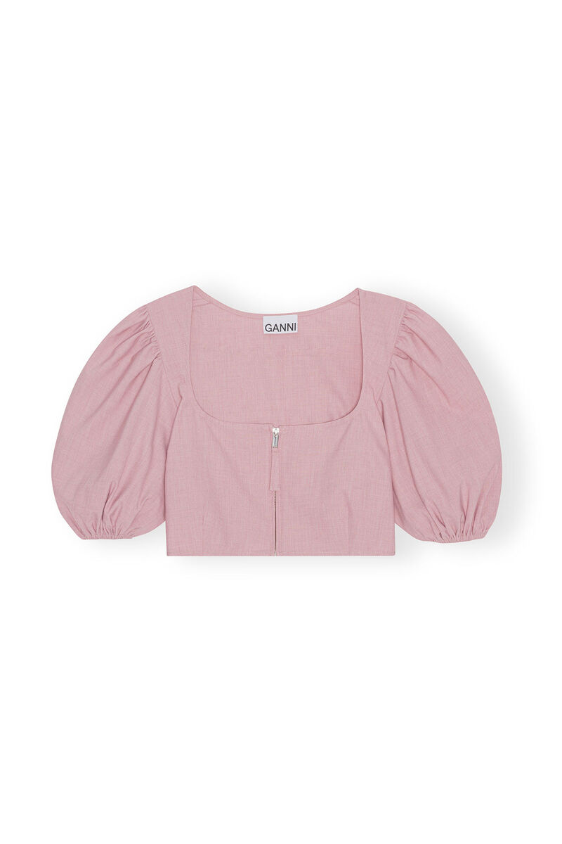 Drapey Melange Zipper Blouse, Elastane, in colour Pink Tulle - 1 - GANNI