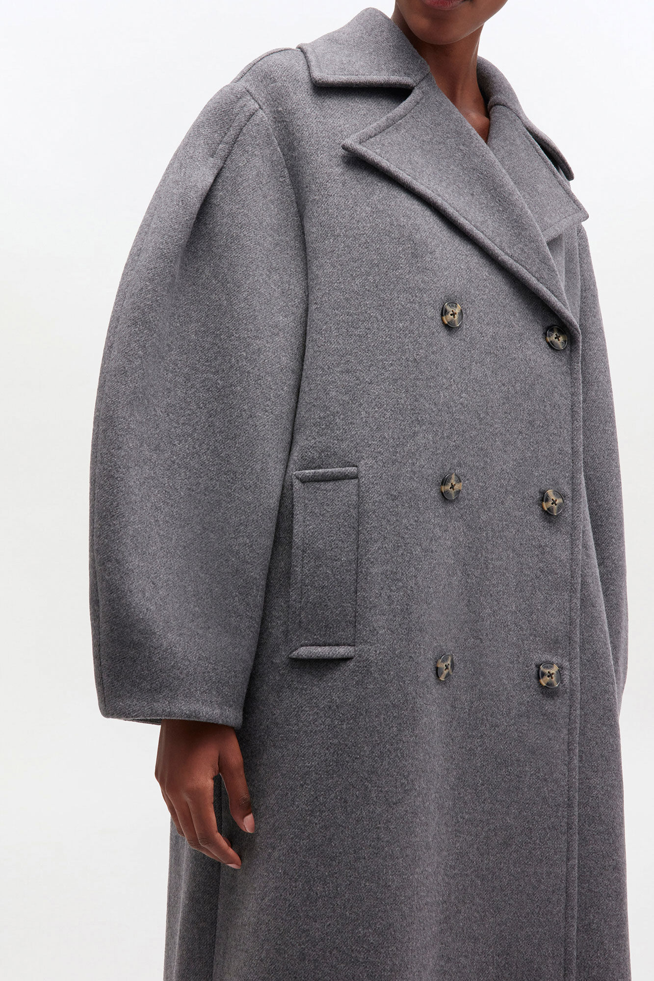 Pewter Grey Wool Oversized Long Peacoat | GANNI US