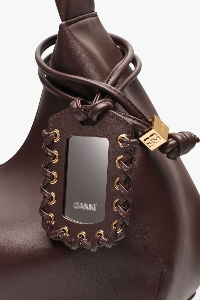 Brown Medium Hobo Bag, Recycled Leather, in colour Seal Brown - 5 - GANNI