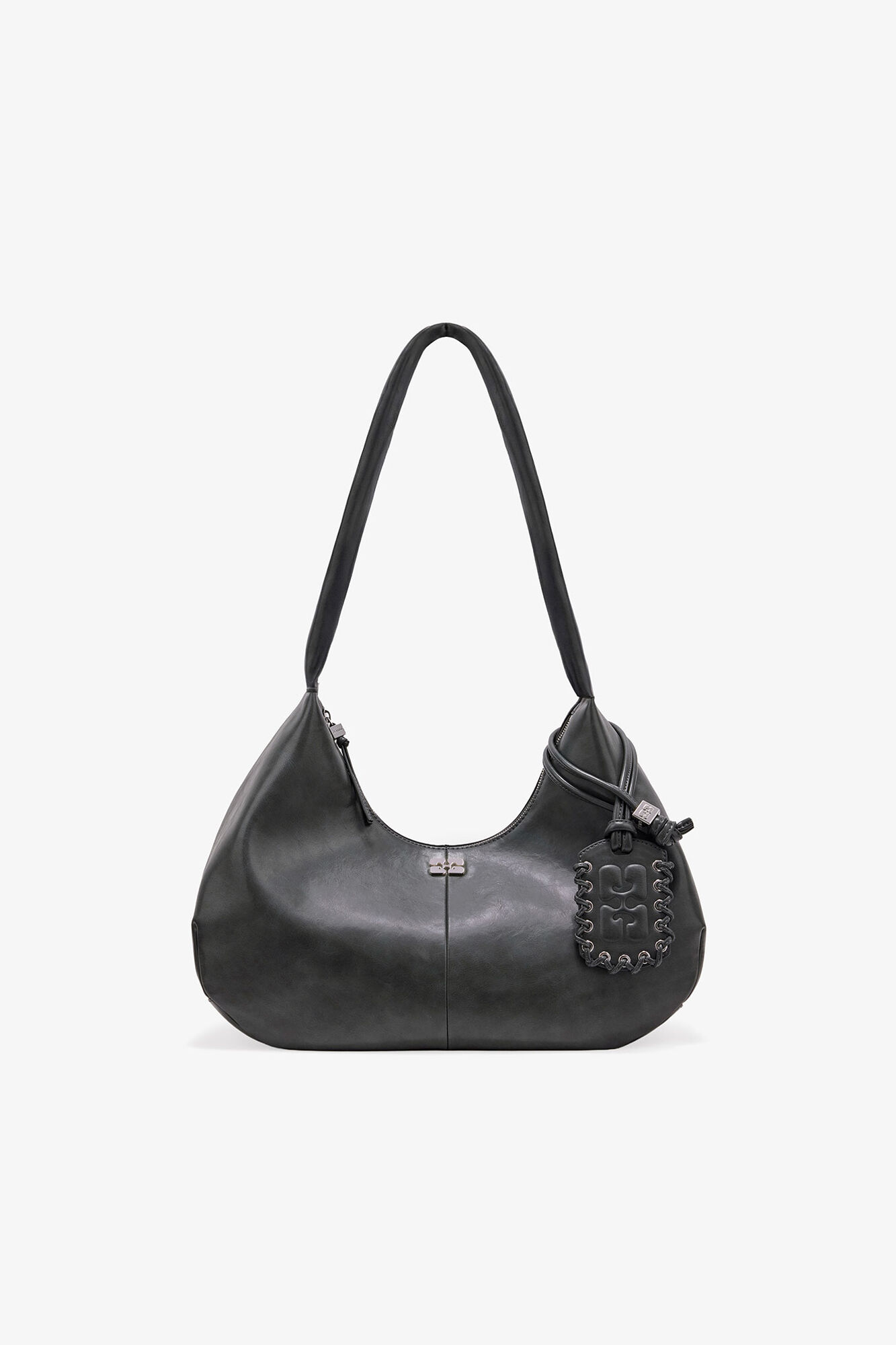 Sac Hobo moyen gris acier, Recycled Leather, in colour Steal Grey - 1 - GANNI