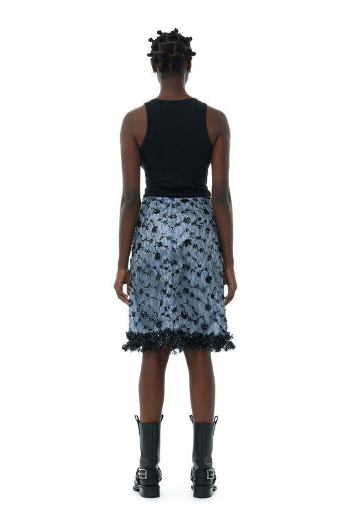 Blue Sequin Lace Skirt, Recycled Polyester, in colour Heather - 4 - GANNI