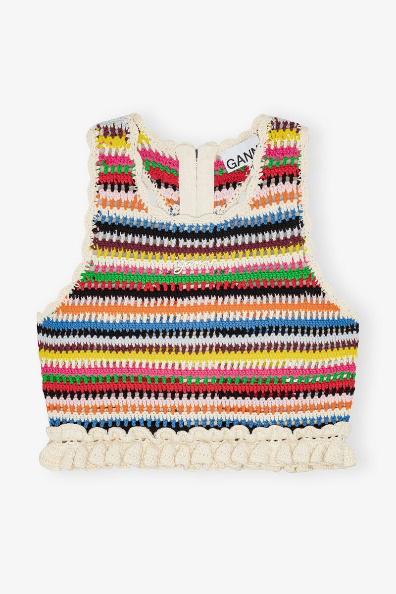 Multicolour Crochet Frill Top, Cotton, in colour Multicolour - 1 - GANNI