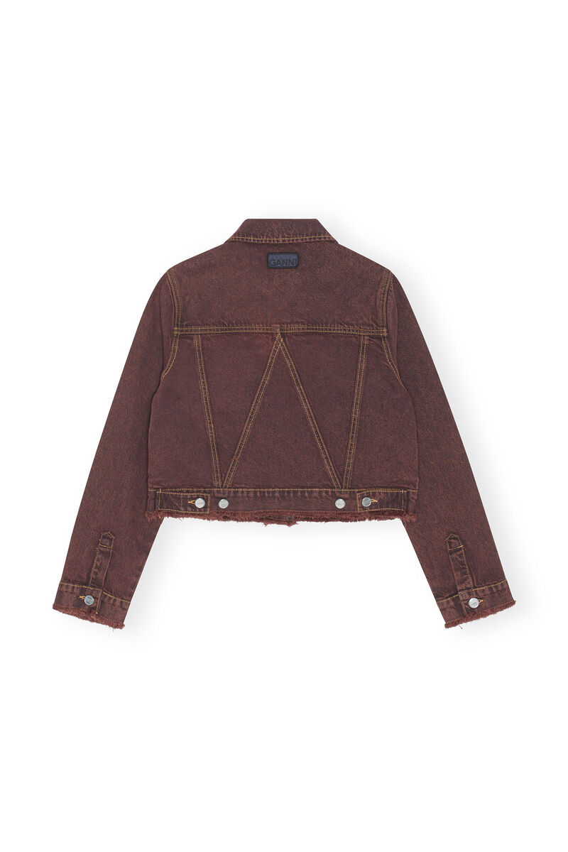 Overdyed Bleach Denim Cropped Jacket, Cotton, in colour Shaved Chocolate - 2 - GANNI