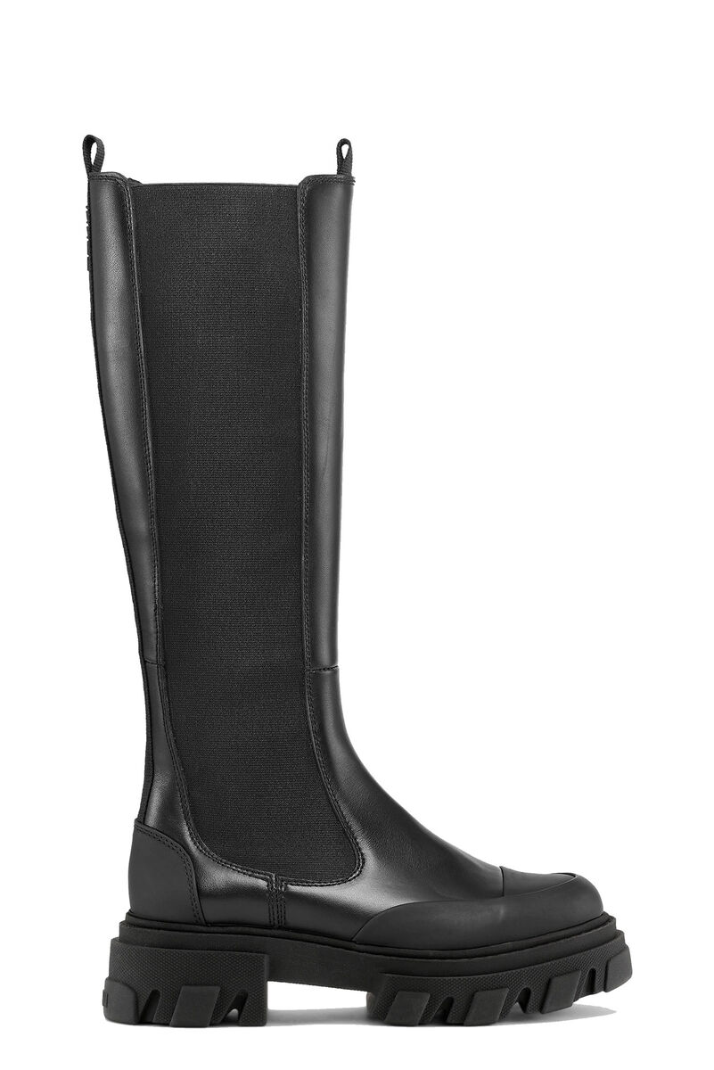 Black Stitch Cleated High Chelsea Boots | GANNI UK