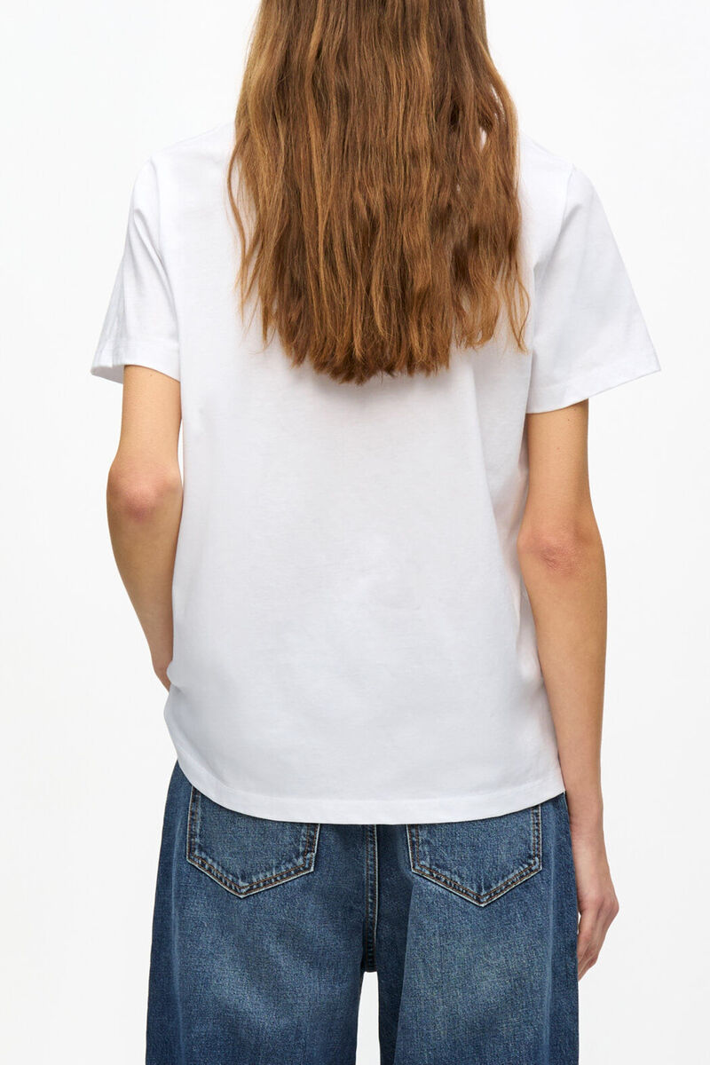 T-shirt basique d&eacute;contract&eacute; en jersey blanc avec cerise, Organic Cotton, in colour Bright White - 3 - GANNI