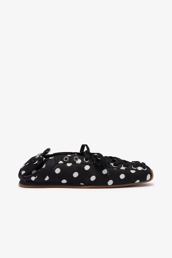Lace Up Sporty Ballerina in Black Polka Dot, Black