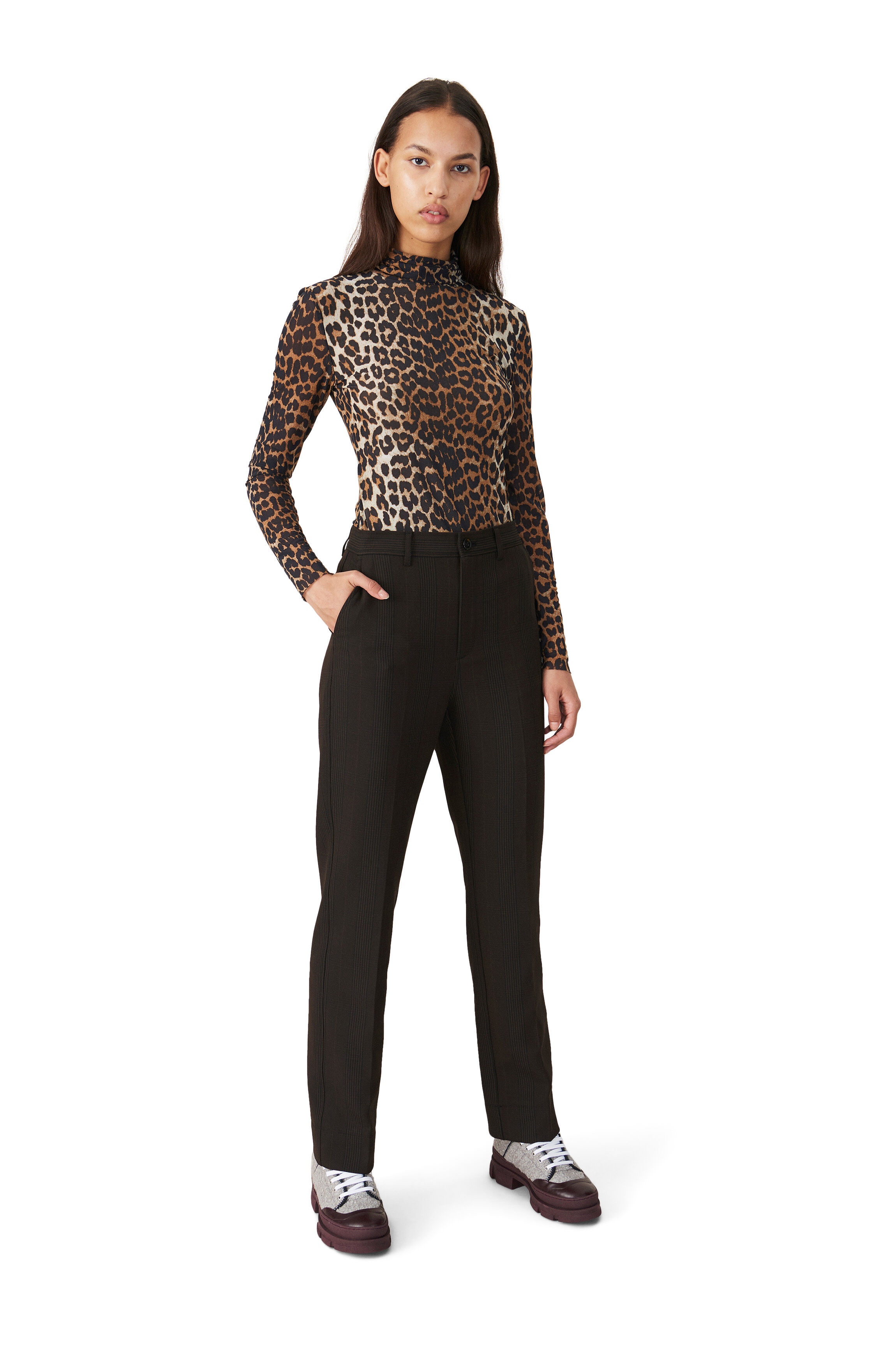Leopard Printed Mesh Rollneck | GANNI