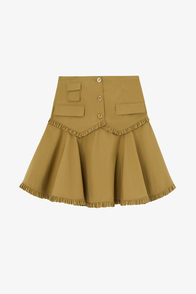 Nederdel i stretch-bomuld, Military Olive