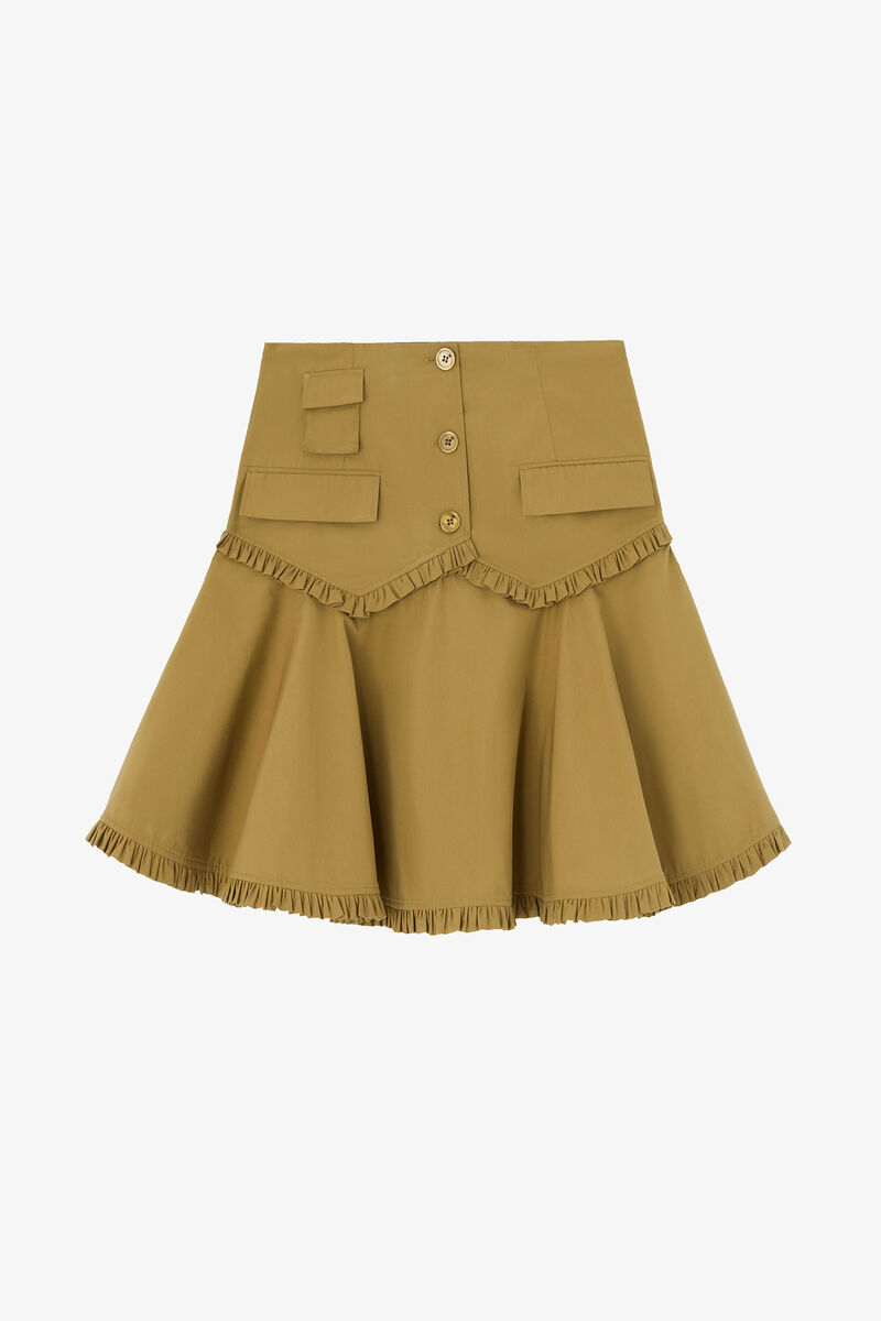 Skirt in Stretch Cotton, Organic Cotton, in colour Military Olive - 1 - GANNI