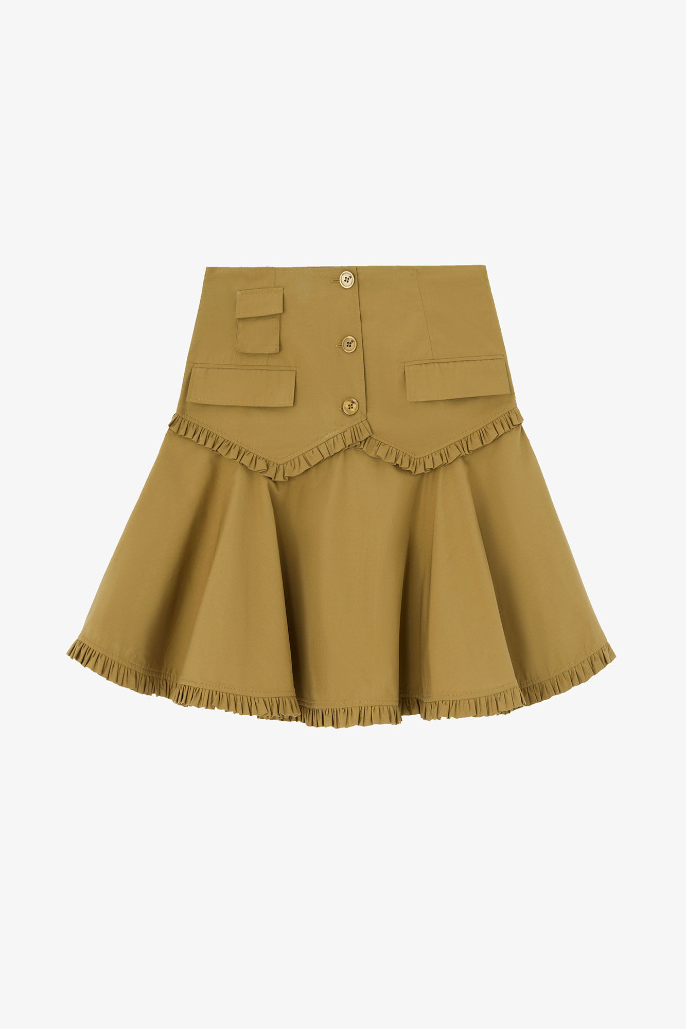 Skirt in Stretch Cotton, Organic Cotton, in colour Military Olive - 1 - GANNI