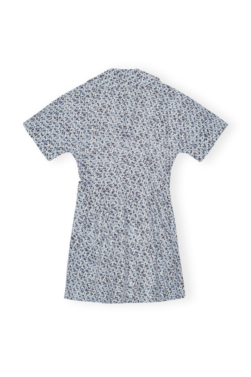 Blue Floral Printed Cotton Wrap Mini-kjole, Cotton, in colour Glacier Lake - 2 - GANNI