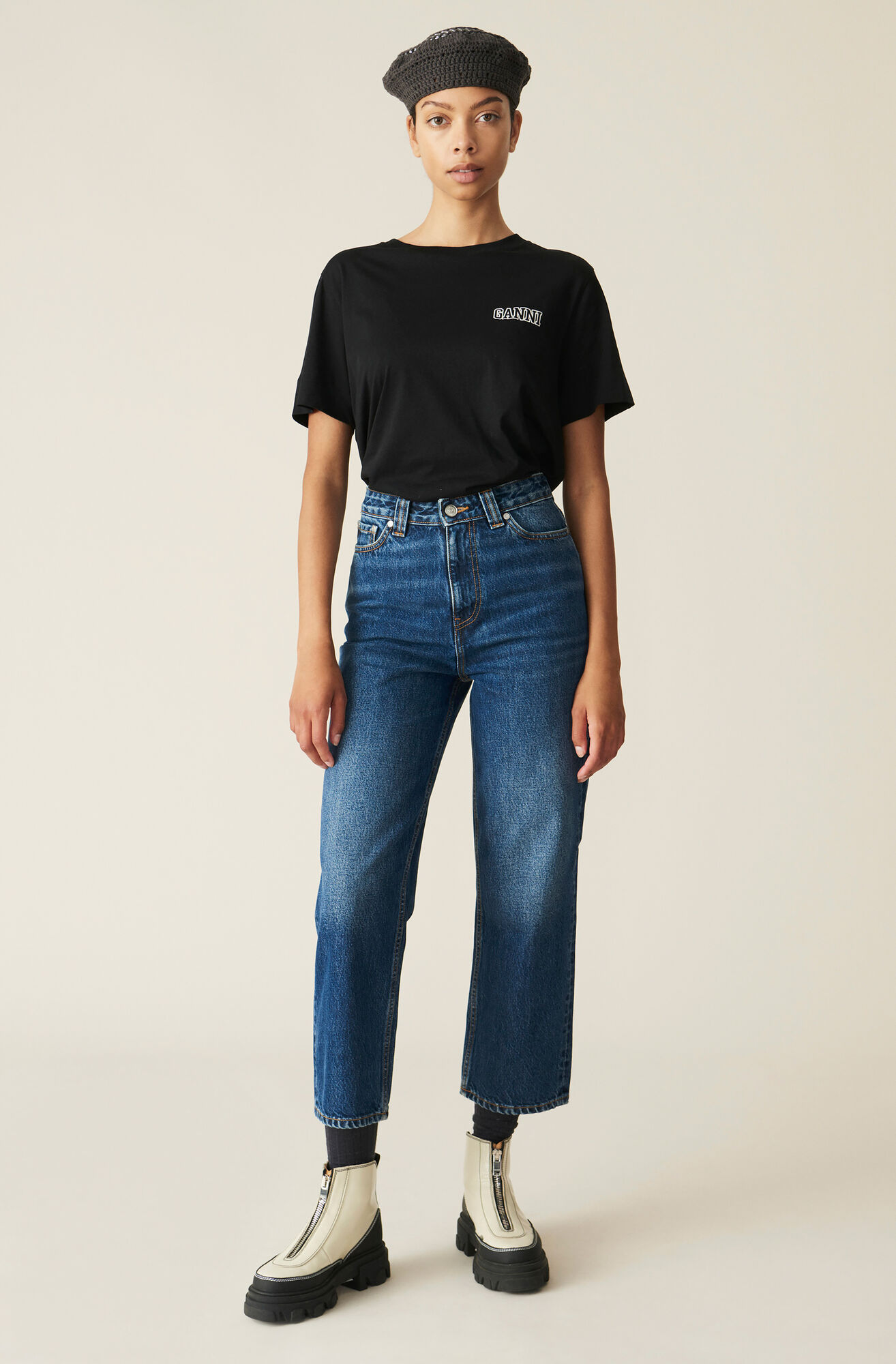 Ganni Software Lightweight Long-sleeve Tee, Cotton, in colour Black - 2 - GANNI