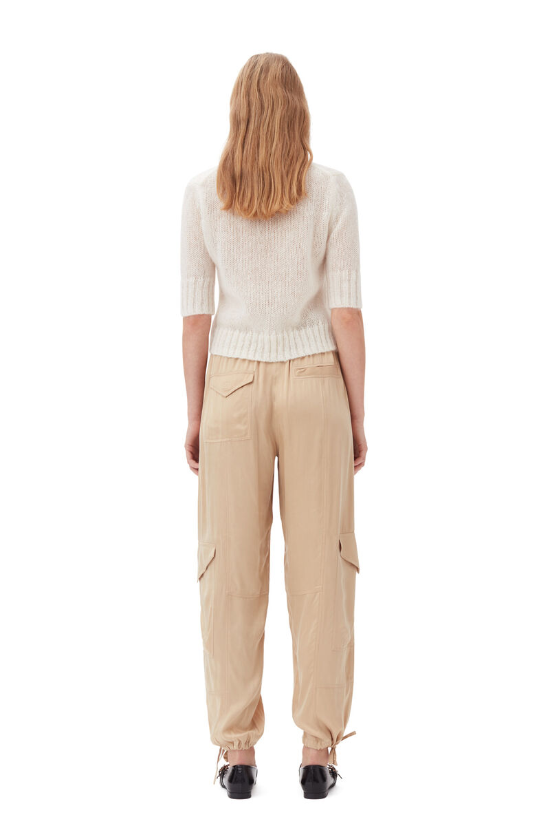 Pantalon Beige Washed Satin Pocket, Cupro, in colour Safari - 3 - GANNI