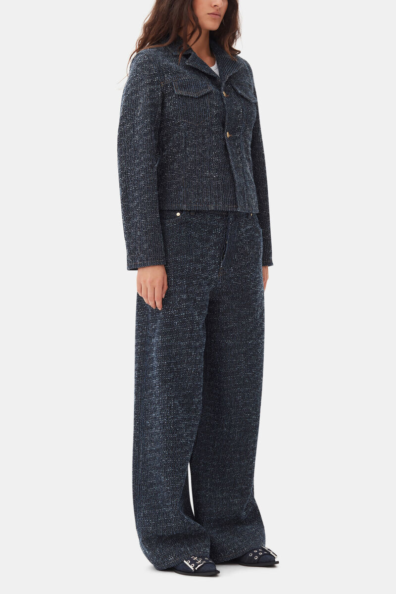 Denim Feminine Buckle Ballerinas, Recycled Cotton, in colour Dark Navy - 3 - GANNI