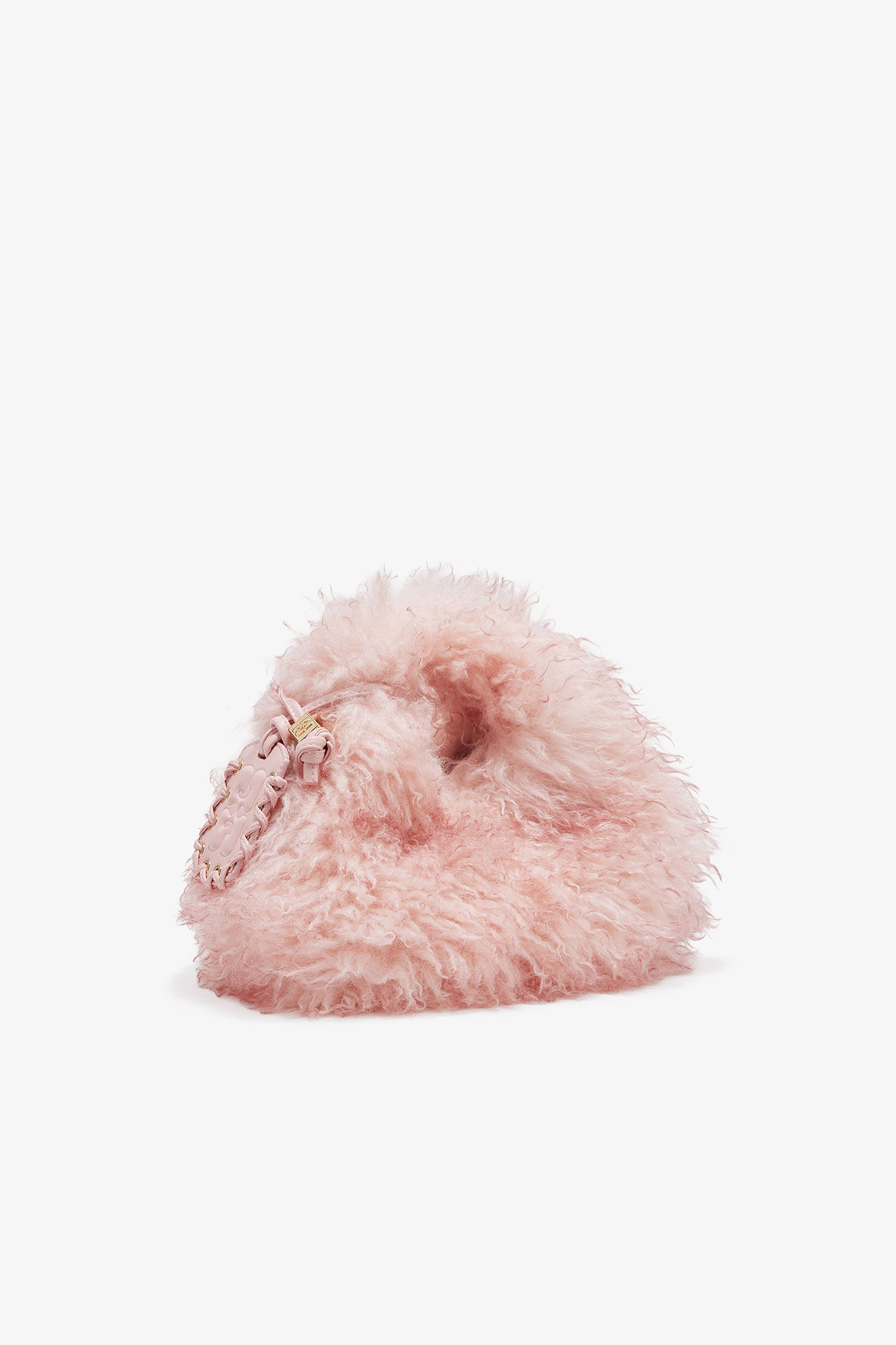 Pink Fur Mini Hobo Bag, Recycled Polyester, in colour Mary's Rose - 2 - GANNI