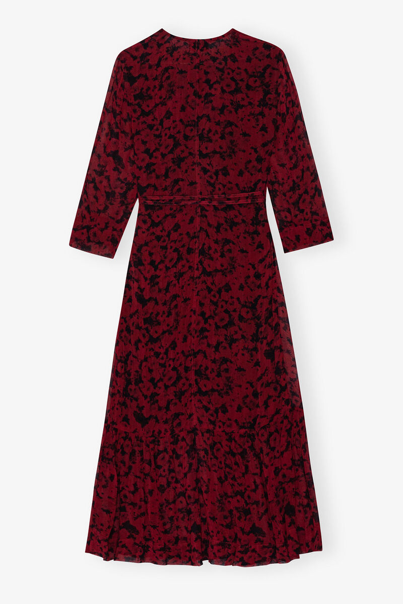 Syrah Red Printed Light Georgette Wrap Midi Dress | GANNI US