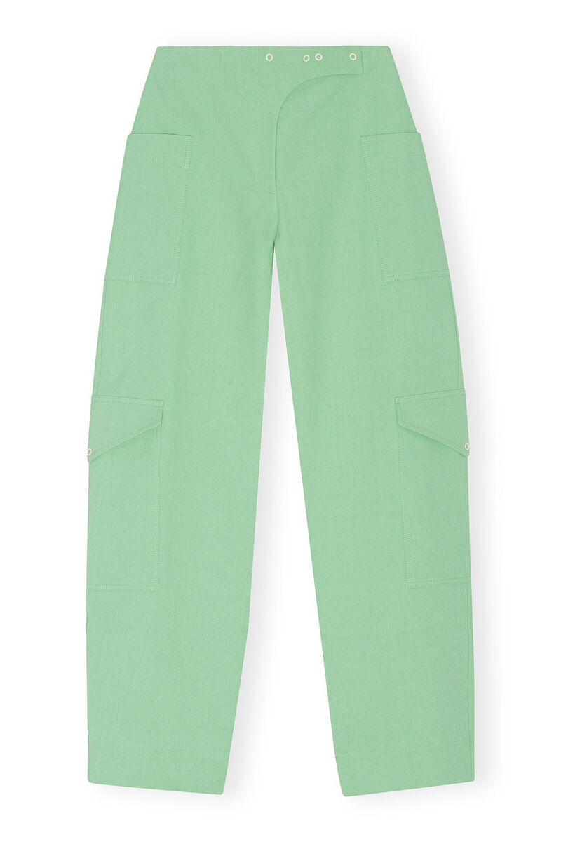 Cotton Suiting Pants, Cotton, in colour Peapod - 1 - GANNI