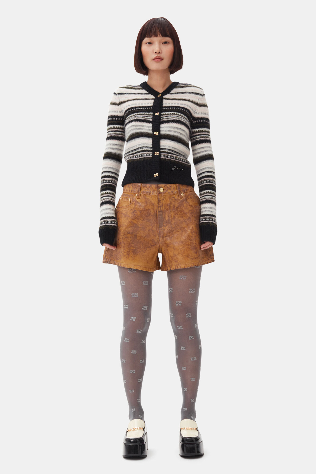 Black Stripe Cardigan, Alpaca, in colour Black - 2 - GANNI