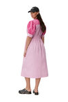 Poplin V-Neck Midi Dress, Cotton, in colour Phlox Pink - 2 - GANNI
