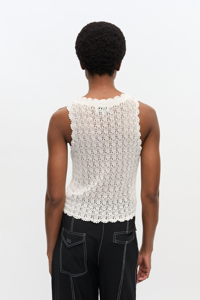 Off-White Pointelle Knit Vest, LENZING&trade; ECOVERO&trade;, in colour Egret - 3 - GANNI