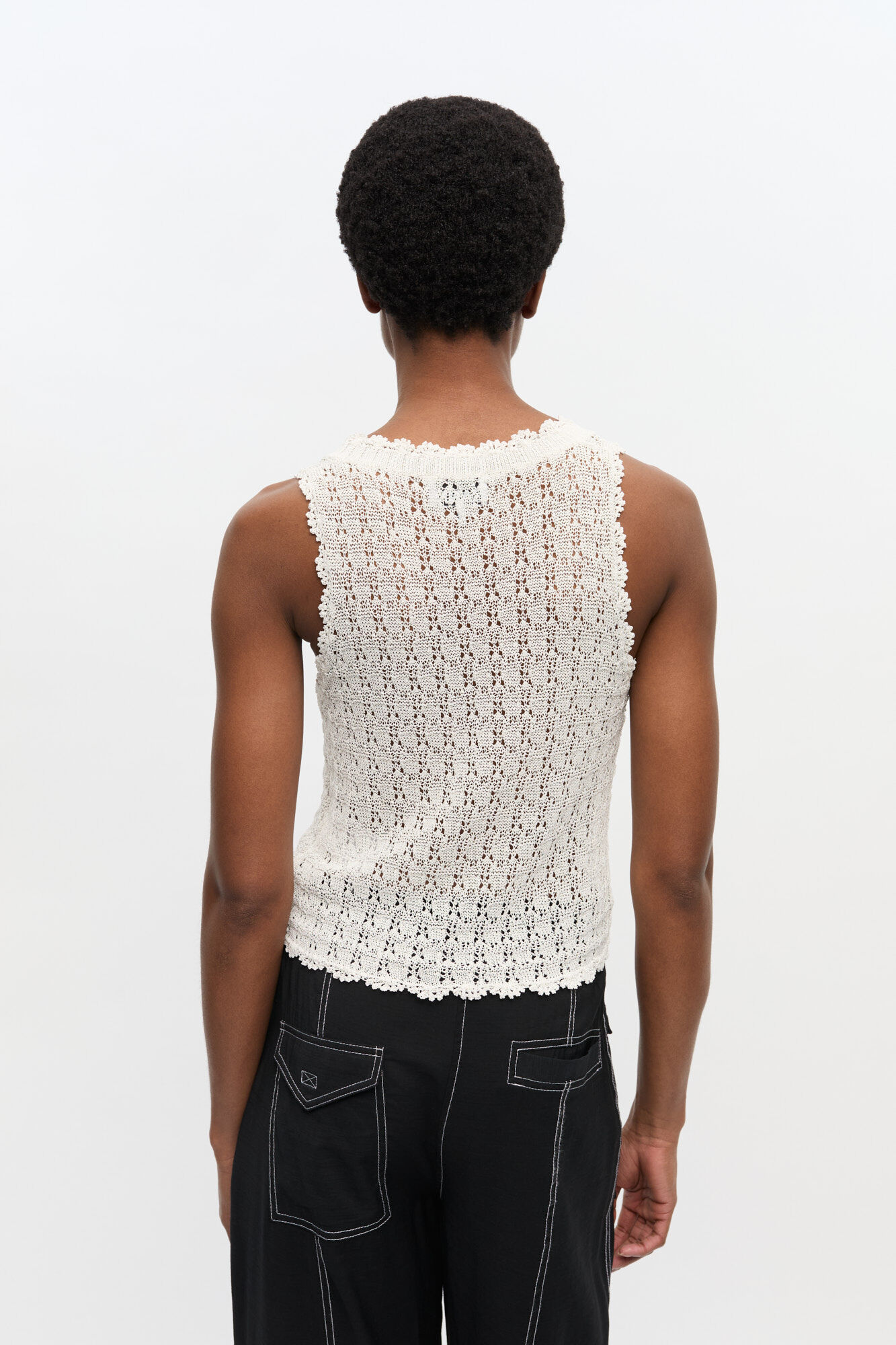 Off-White Pointelle Knit Vest, LENZING&trade; ECOVERO&trade;, in colour Egret - 3 - GANNI