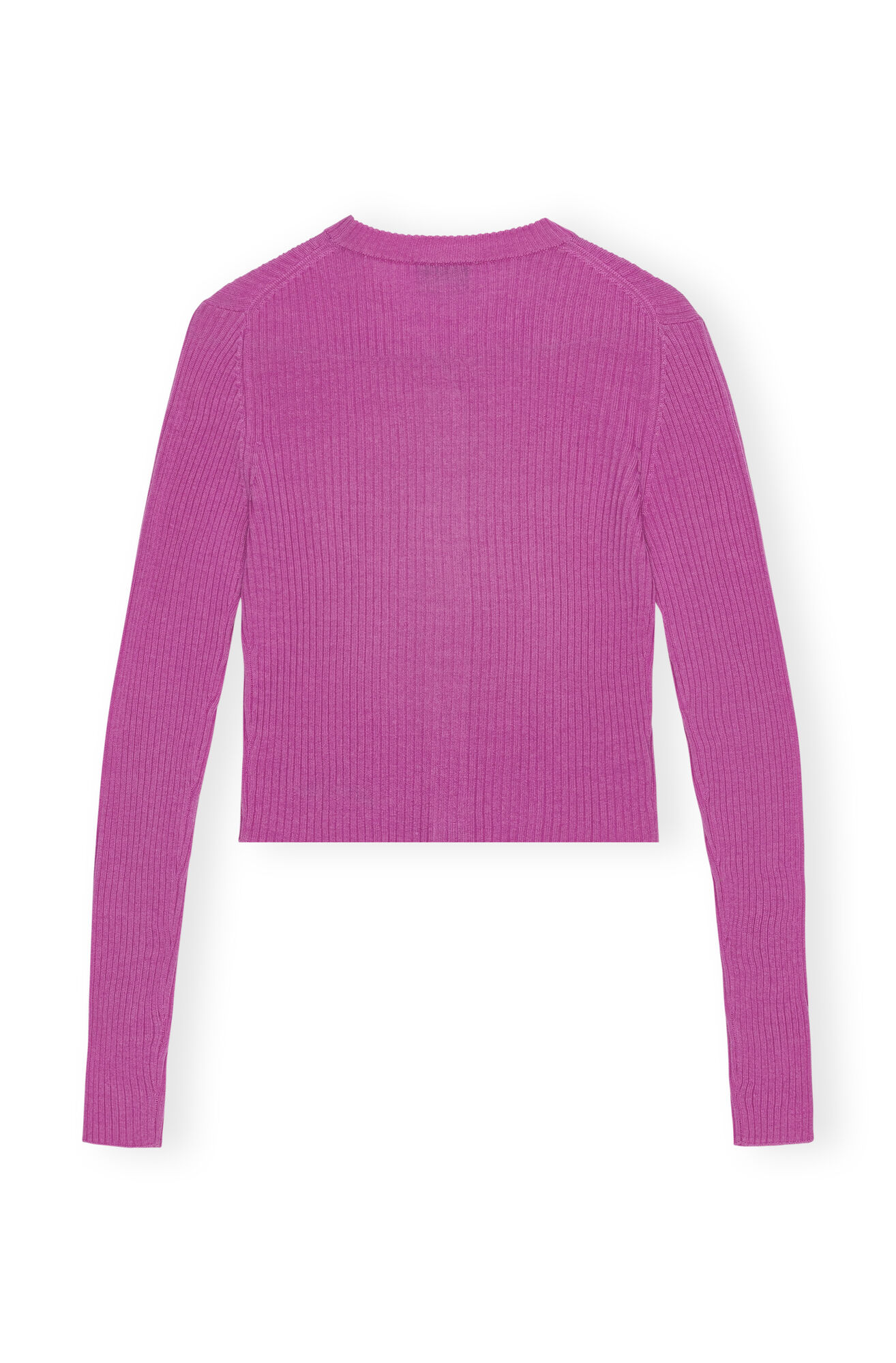 Pink Mini Ribbed Merino Cardigan, Merino Wool, in colour Fiji Flower - 2 - GANNI