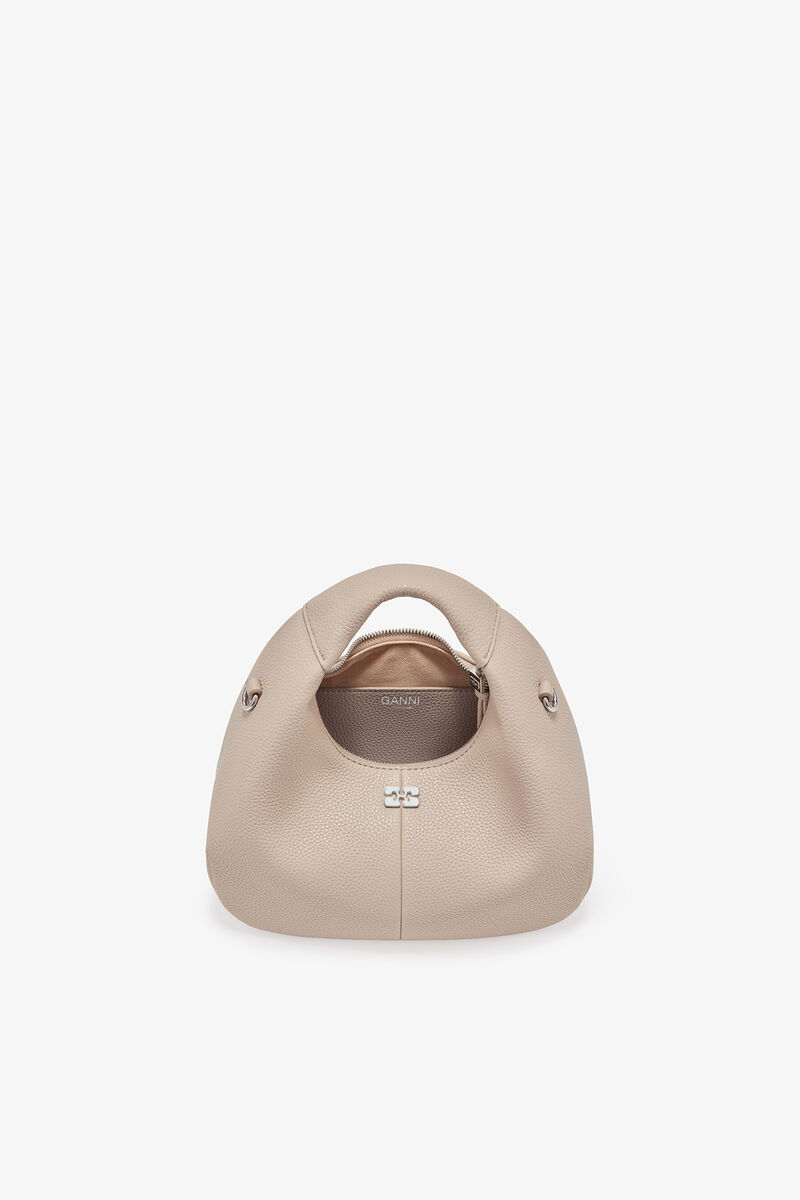 Light Grey Mini Hobo Bag, Recycled Polyester, in colour White Pepper - 9 - GANNI