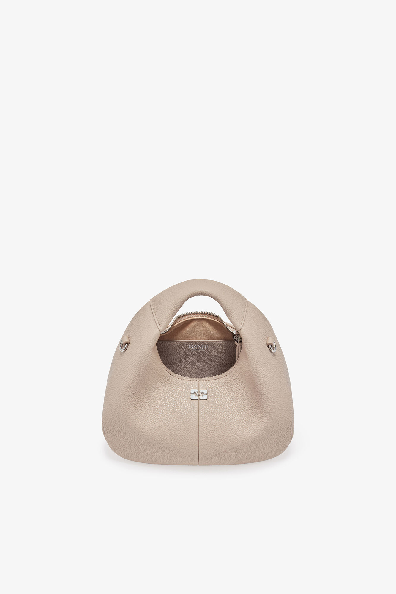 Light Grey Mini Hobo Bag, Recycled Polyester, in colour White Pepper - 9 - GANNI