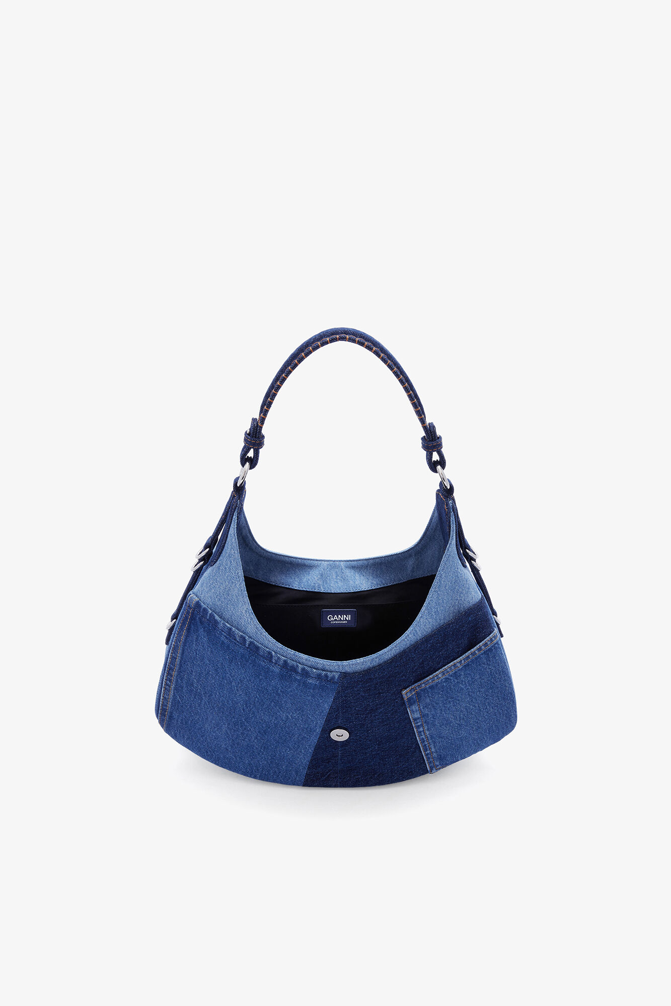 Small Kat Bag in Blue Denim, Organic Cotton, in colour Mid Blue Vintage - 3 - GANNI