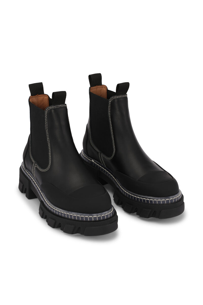 Cleated Low Chelsea Boot Transparent Welt, Calf Leather, in colour Black - 3 - GANNI