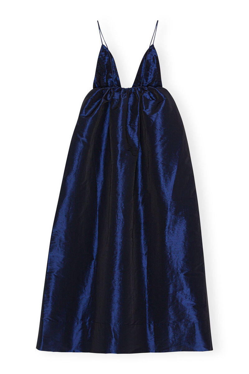 Blue Shiny Taffeta Strap Dress, Polyester, in colour Sodalite Blue - 2 - GANNI