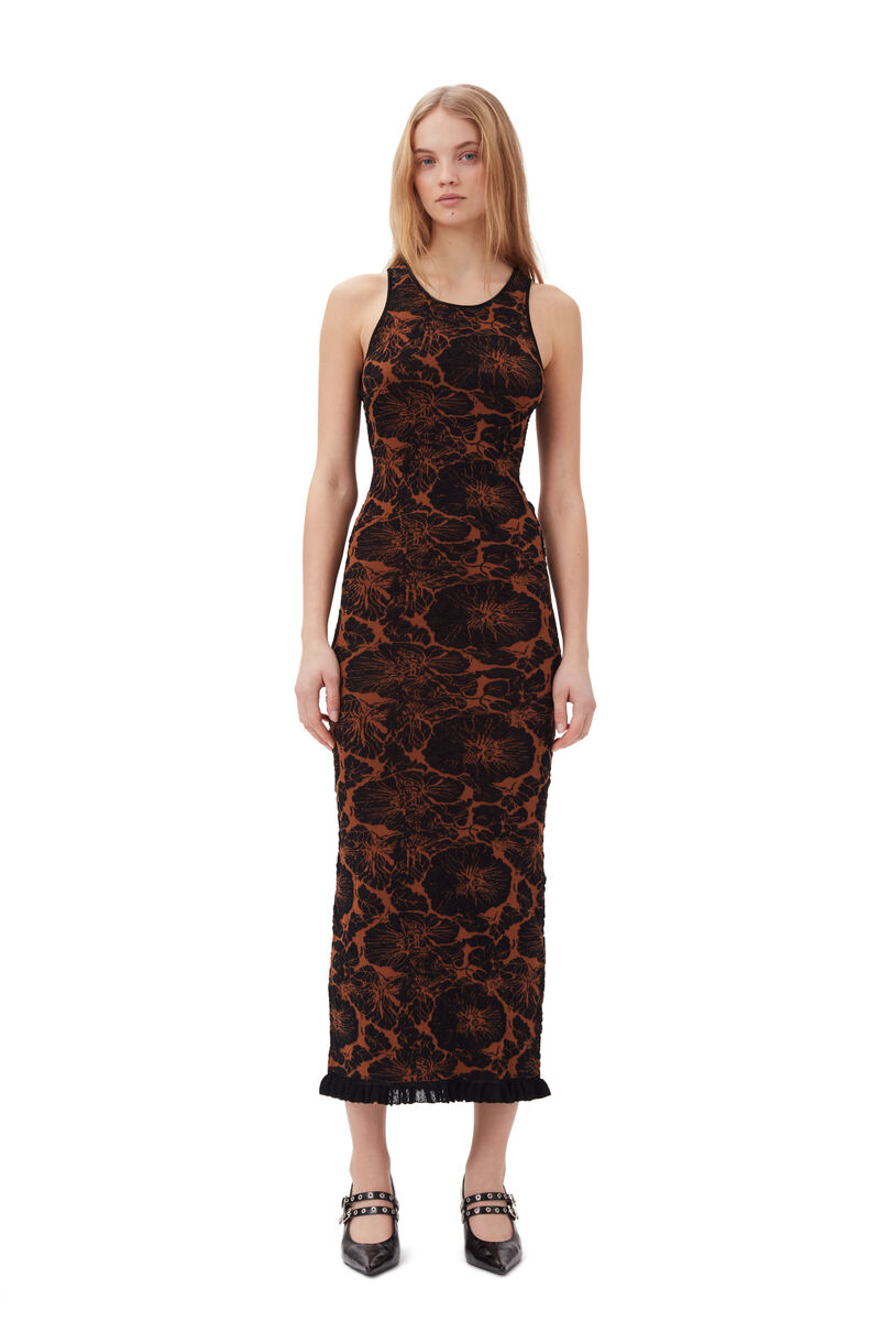 3D Jacquard Long klänning, Cotton, in colour Tortoise Shell - 1 - GANNI