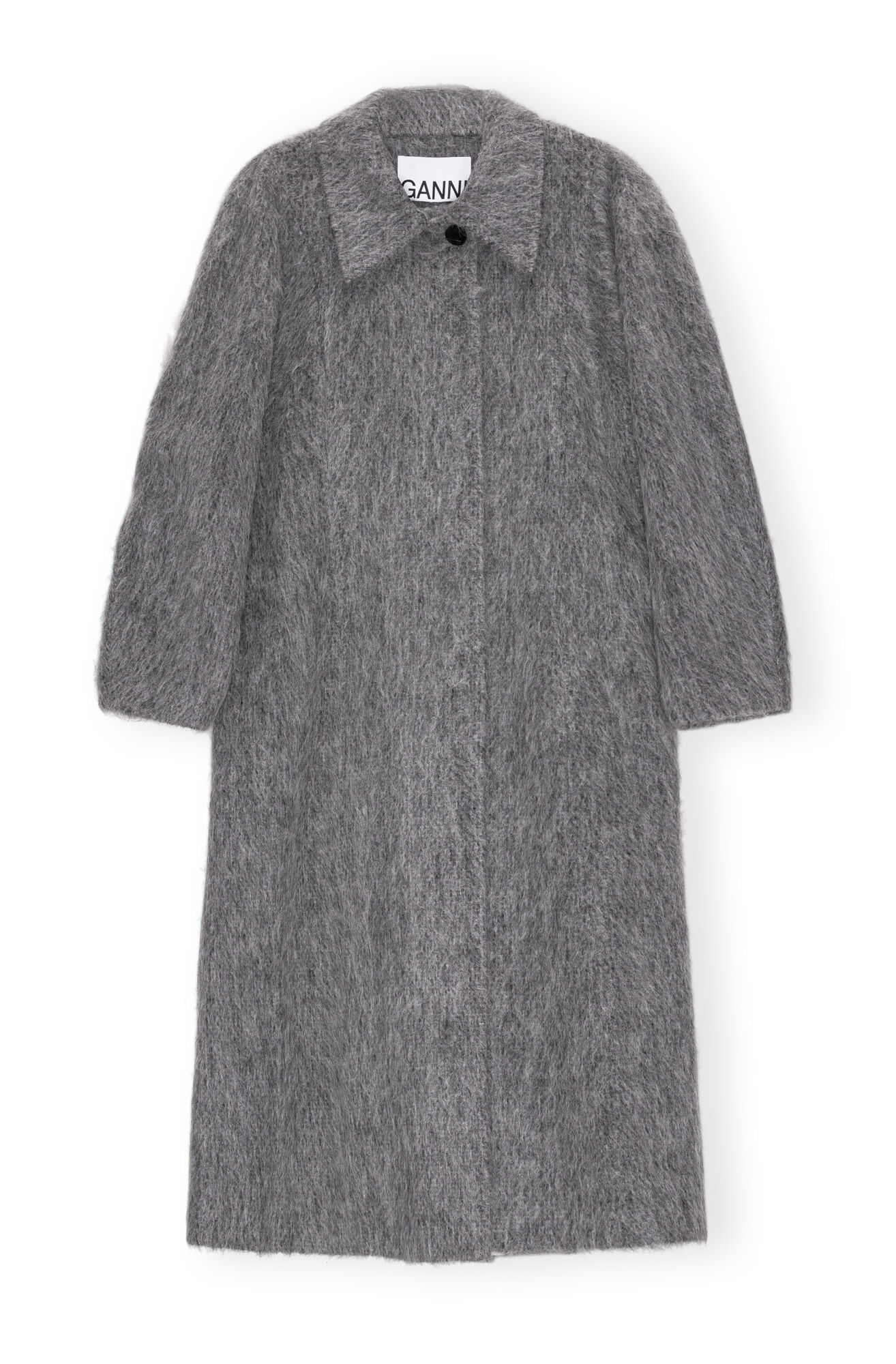 Grey Fluffy Wool Curved Sleeves Coat, Alpaca, in colour Frost Gray - 1 - GANNI