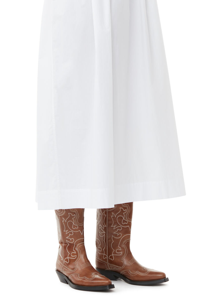 White Cotton Poplin Midi Dress, Cotton, in colour Bright White - 5 - GANNI