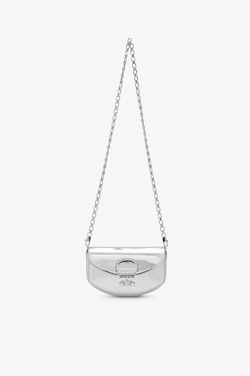 Silver Apo-G Wallet On Chain, Recycled Leather, in colour Silver - 1 - GANNI