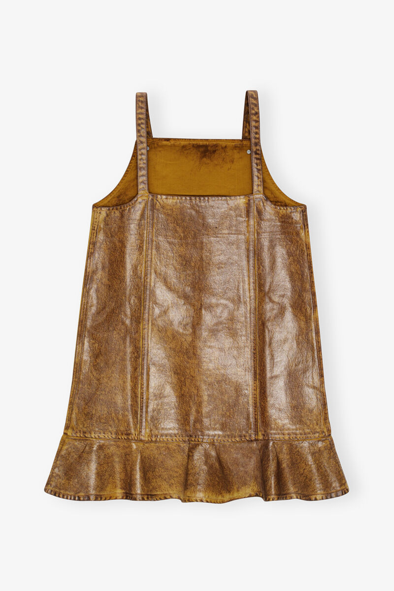 Brown Foil Denim Mini Dress, Cotton, in colour Cognac - 2 - GANNI