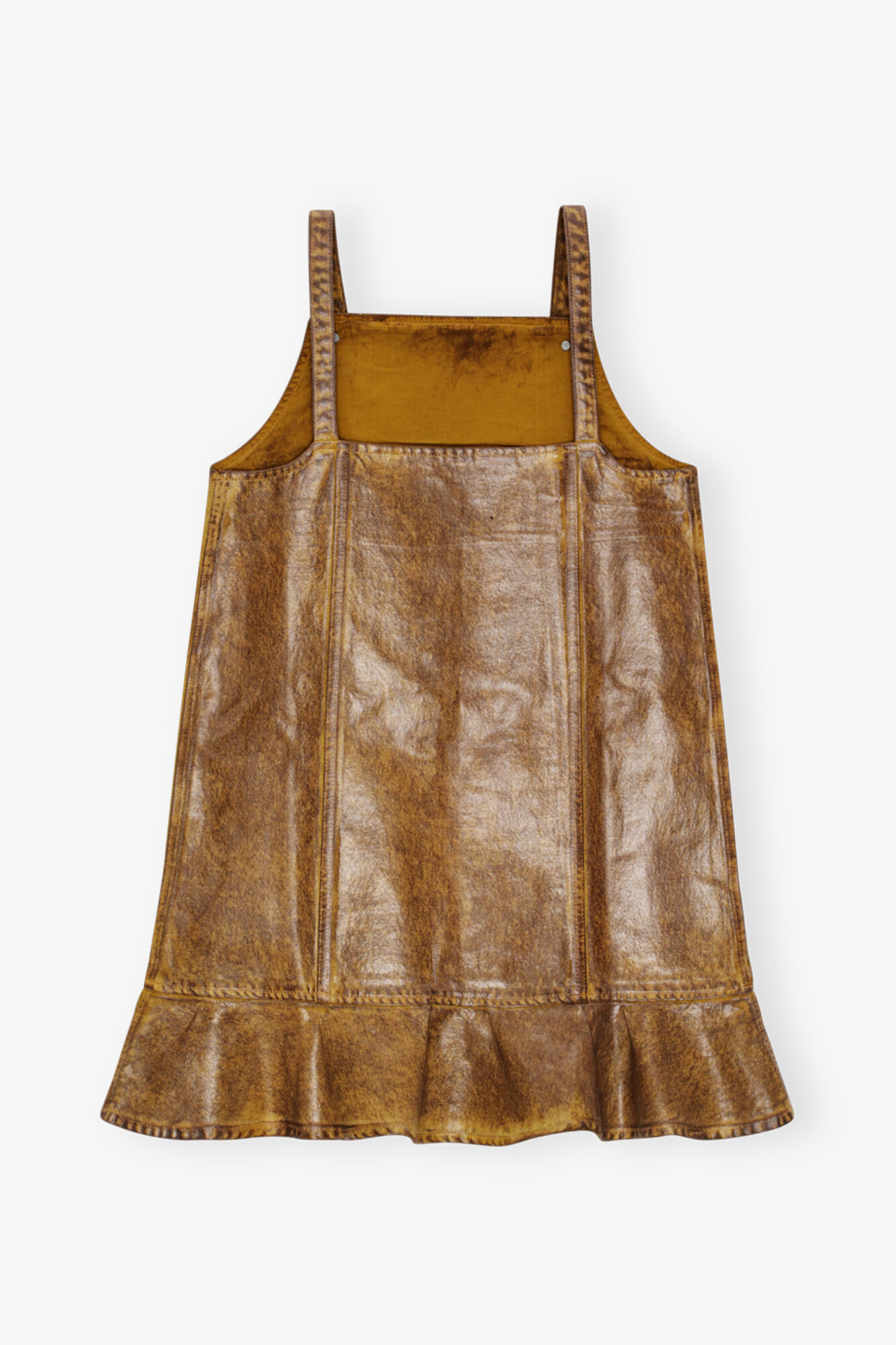 Brown Foil Denim Mini Dress, Cotton, in colour Cognac - 2 - GANNI
