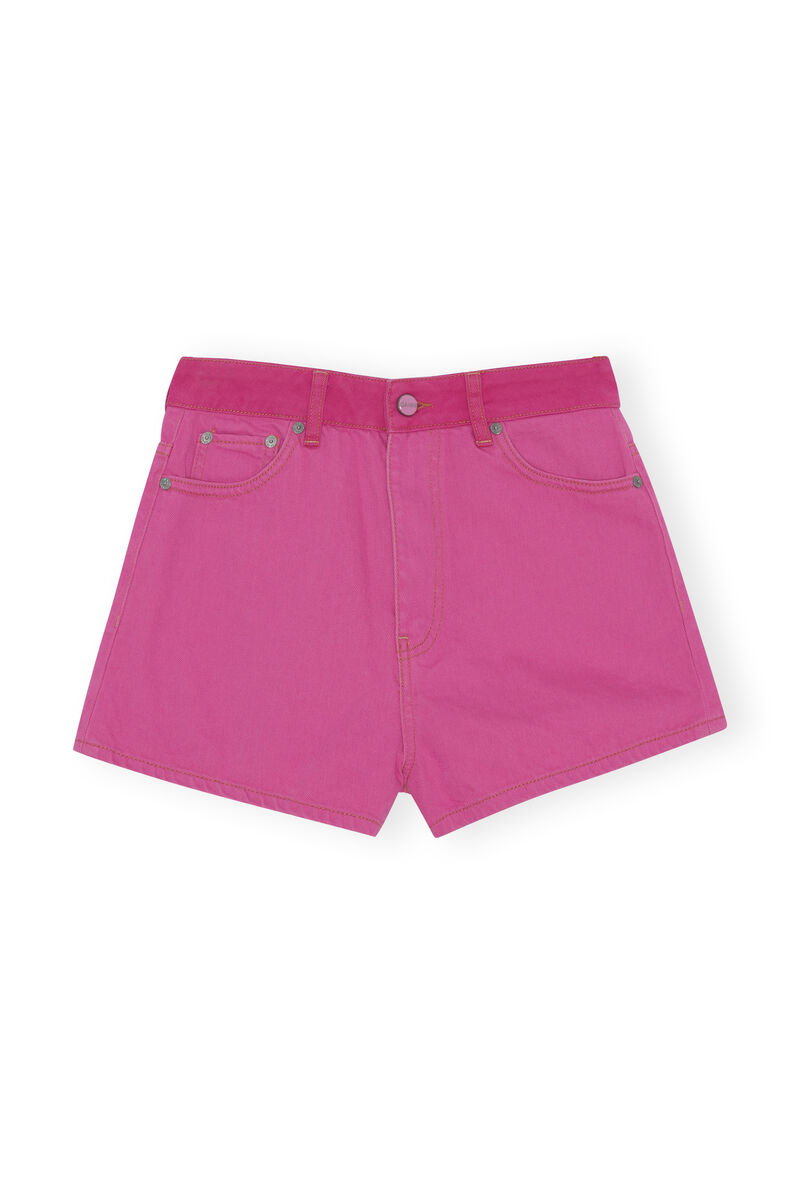 Mini Denim Shorts, Cotton, in colour Phlox Pink - 1 - GANNI