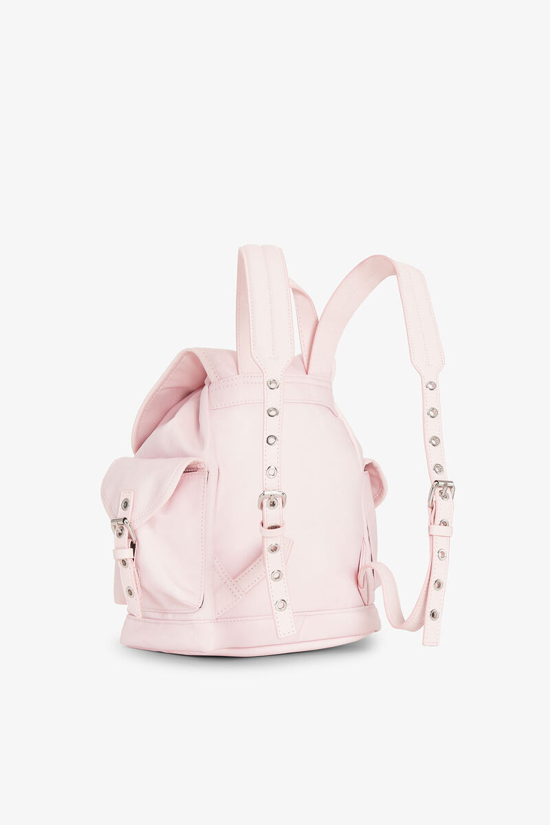 Pink Small Bucky Backpack, Recycled Nylon, in colour Chalk Pink - 2 - GANNI