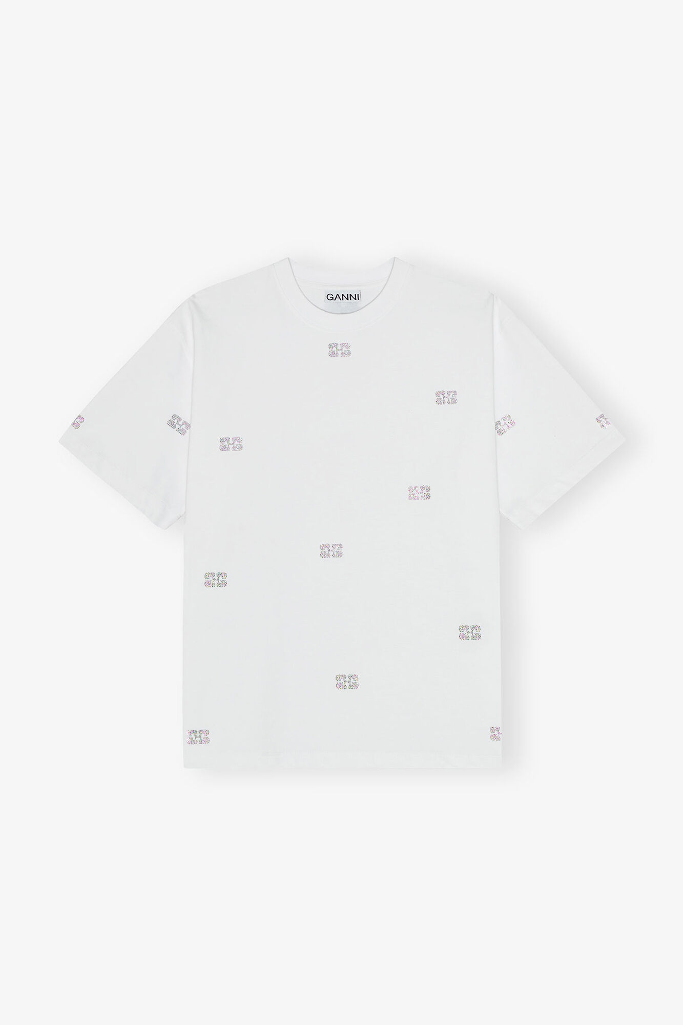White Heavy Cotton Rhinestone T-shirt, Organic Cotton, in colour Bright White - 1 - GANNI