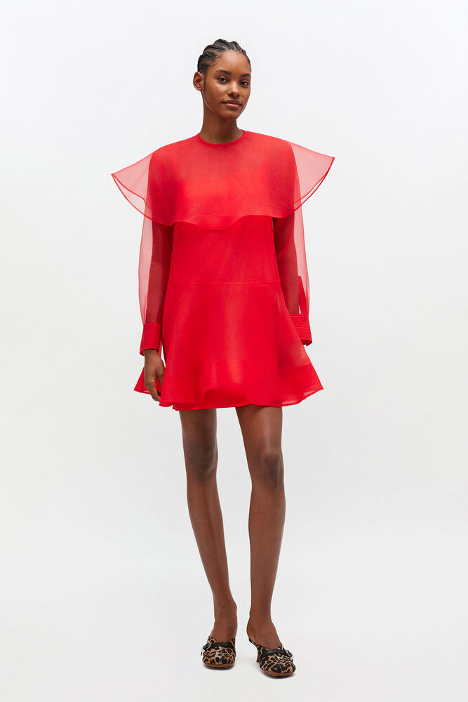 Red Organza Circle Collar Dress, Mars Red
