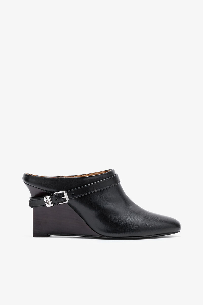 Schmale Kat-Pantoletten in Schwarz, Polyurethane, in colour Black - 1 - GANNI
