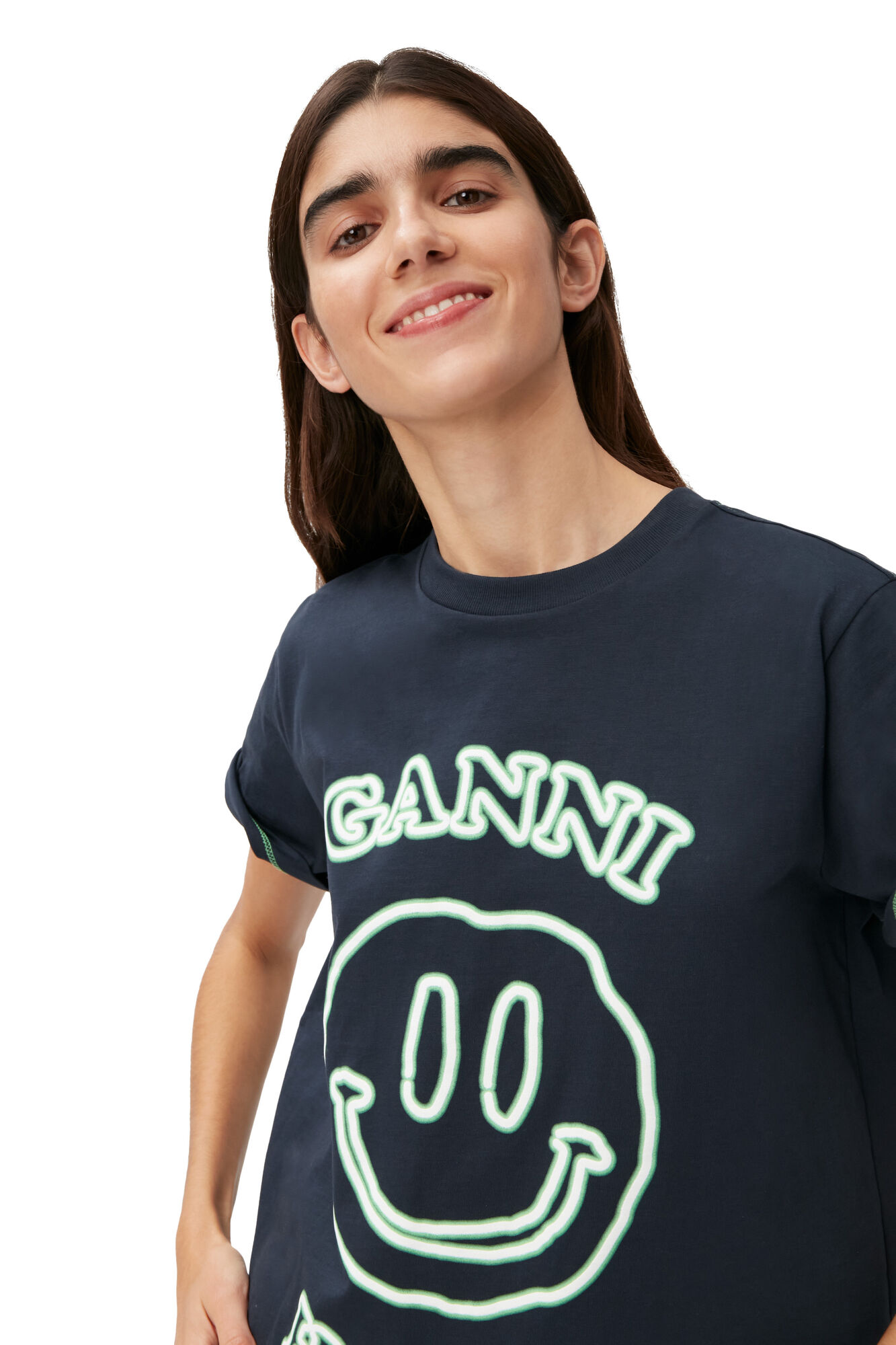 Hotel T-shirt, Cotton, in colour Sky Captain - 1 - GANNI