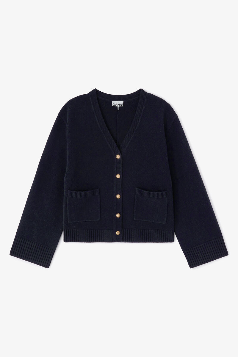 Classic Wool Cardigan, Wool, in colour Sky Captain - 1 - GANNI