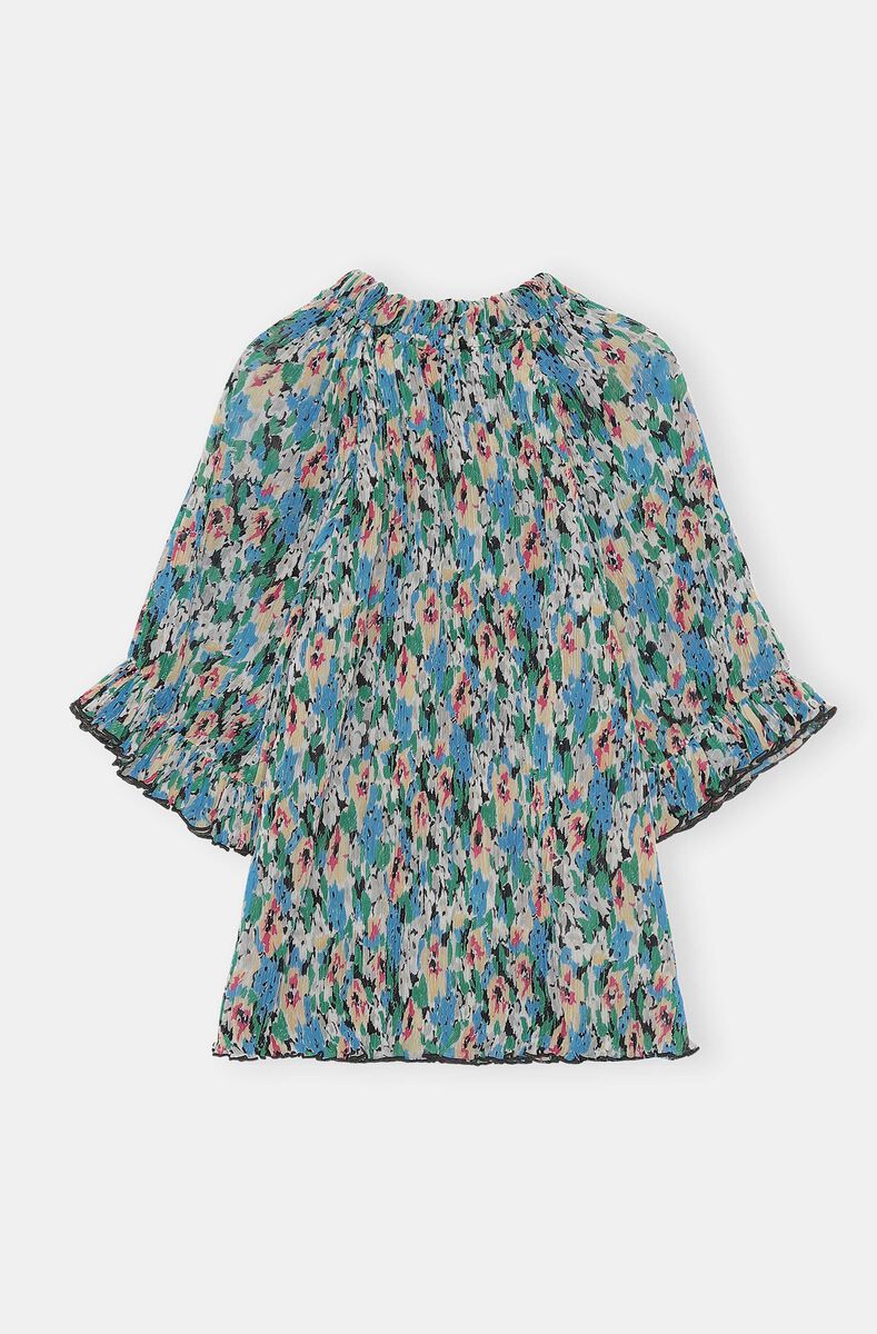 Flæset bluse, Polyester, in colour Floral Azure Blue - 2 - GANNI