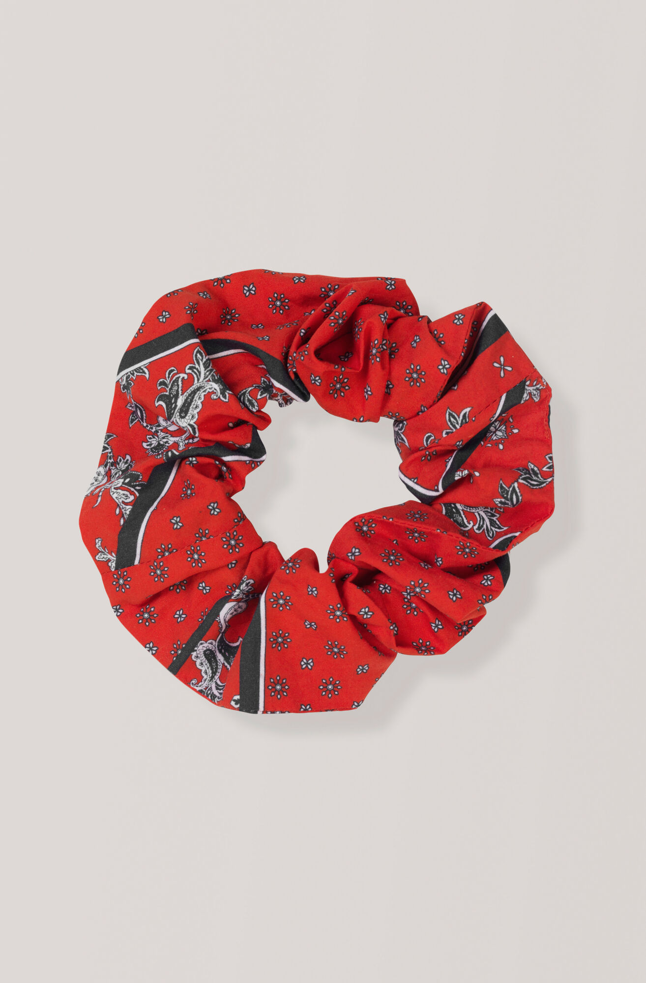 Printed Cotton Poplin Scrunchie, Fiery Red Printed Cotton Poplin Scrunchie, Fiery Red, hi-res