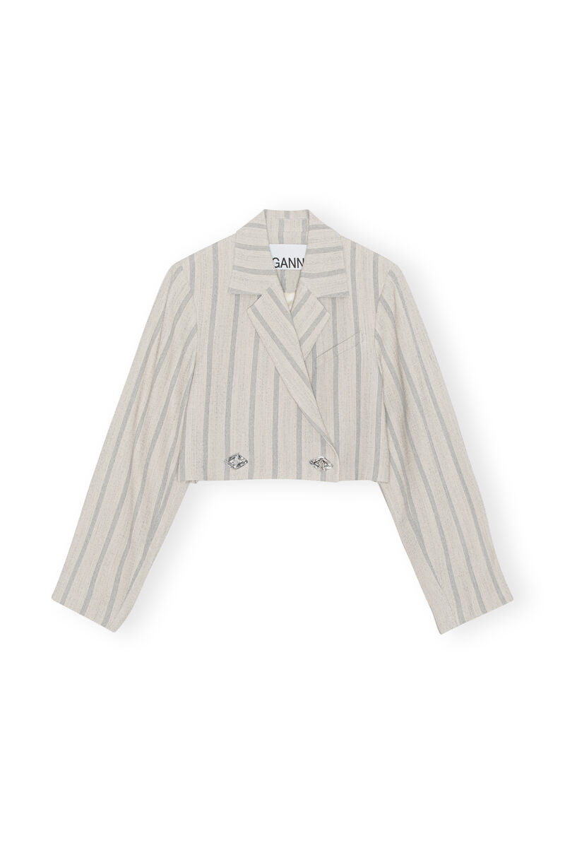 Cropped Blazer, Polyester, in colour Phantom Stripe - 1 - GANNI