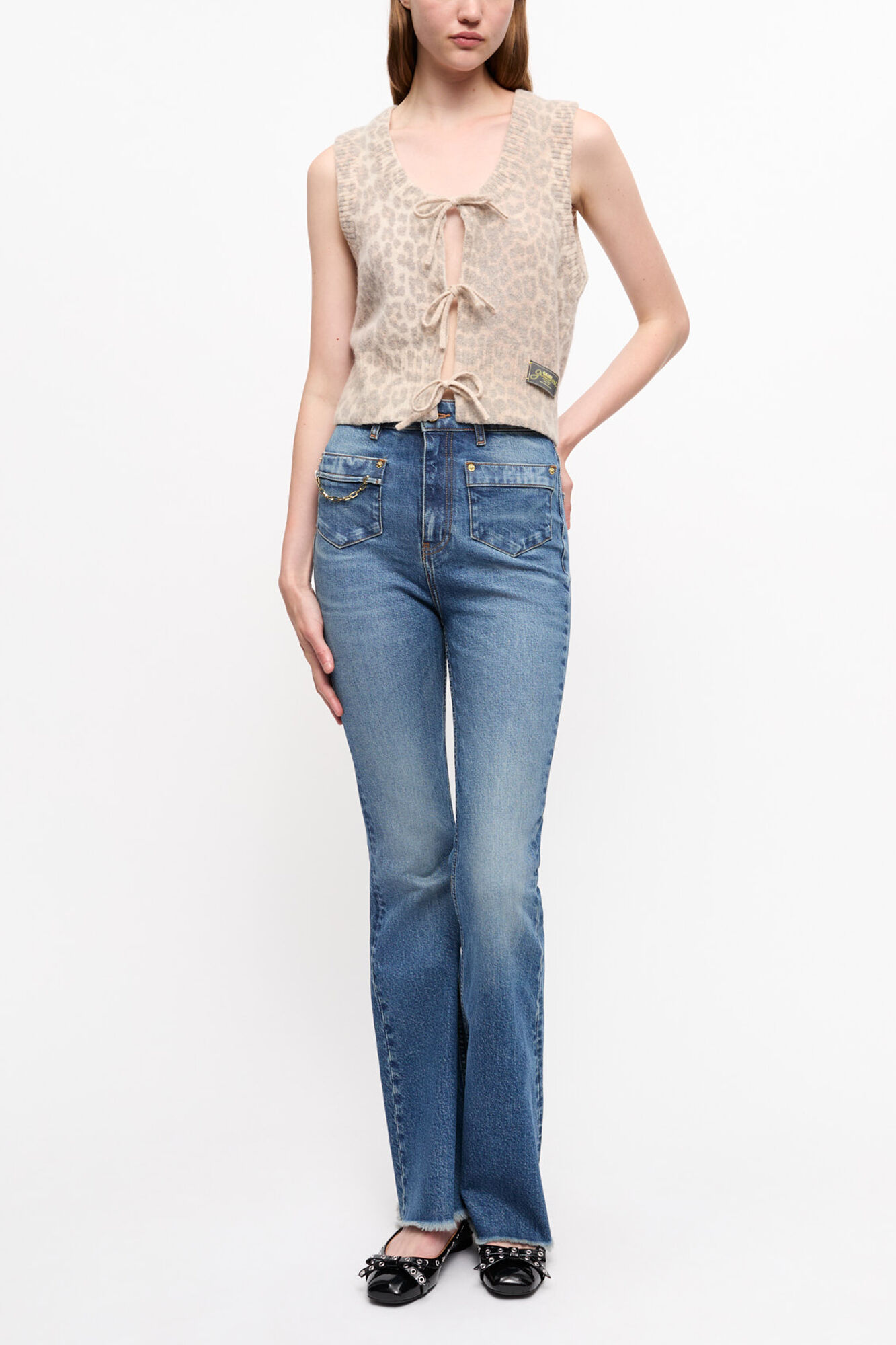 Leopard Tie String Vest, Alpaca, in colour Leopard - 3 - GANNI