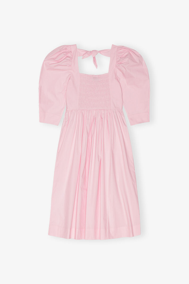 Pink Cotton Poplin Open Neck Smock Dress, Organic Cotton, in colour Chalk Pink - 2 - GANNI