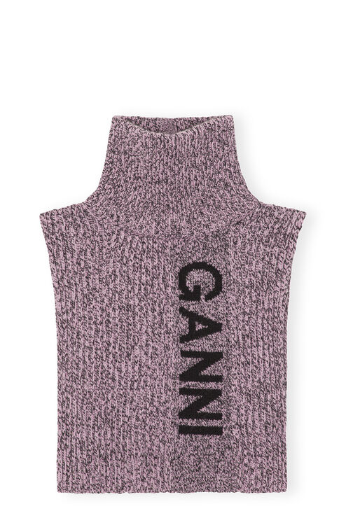Ganni Purple Intarsia Logo Ribbed Knit Bib Collar In Lilac Sachet